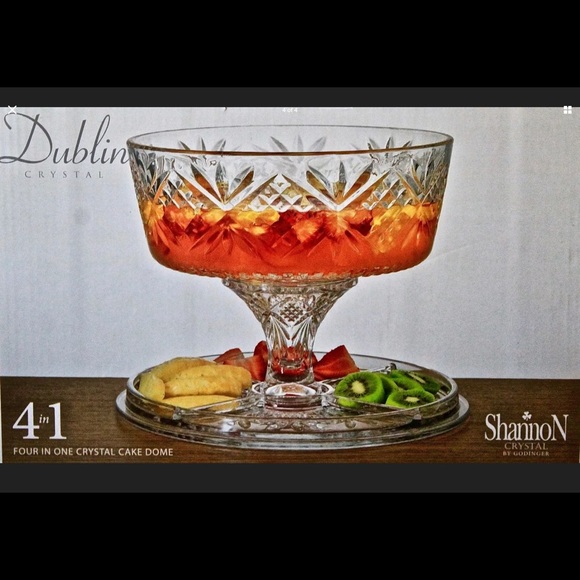 GODINGER CRYSTAL 4 IN 1 CAKE DOME PUNCH BOWL 10 IN NEW DUBLIN - Picture 4 of 4